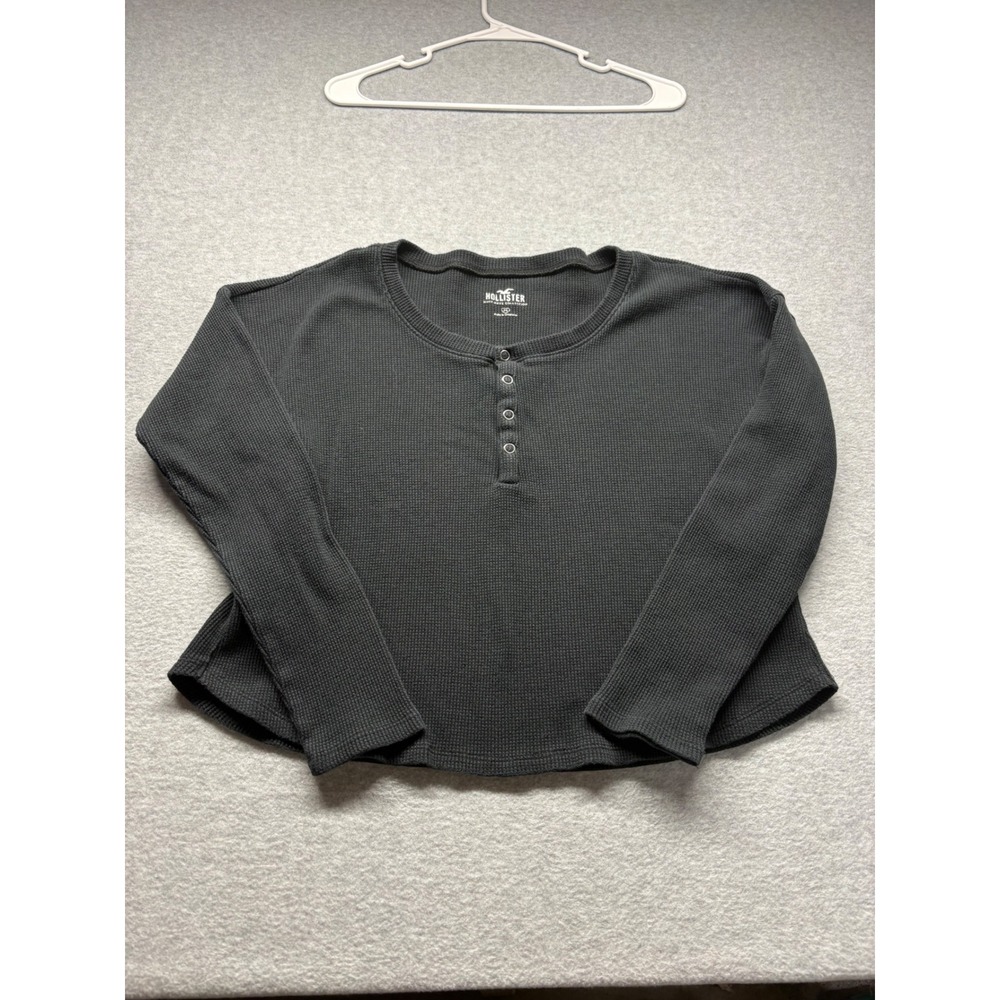 Hollister Must-Have Collection Gray Waffle Knit Henley Long Sleeve Top Medium